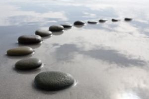 Flat stones in an arch arrangement in water